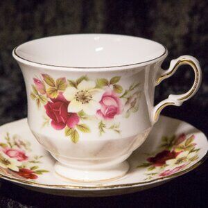 Vintage QUEEN ANNE English Bone China Multi Floral Cup and Saucer Patter…